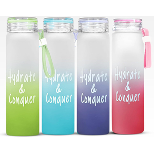 Wholesale Inthetrend Colorful Frosted Glass Drinkware Custom Camp Water <b>Bottles</b> 500ml Eco-Friendly Push Button Cap Custom <b>Box</b> - Product Image 1