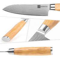 Couteau santoku damas à manche en bois massif olive de qualité supérieure, couteau de cuisine damas