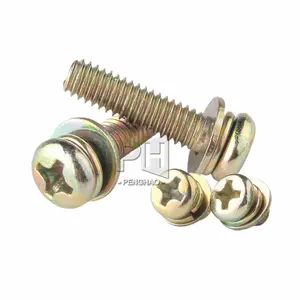 Color zinc plated three-combination screw pan head cross round head flat spring pad combination screw M5 M6