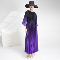 Robe plissée de haute qualité, ceinture lâche à la taille, style décontracté pour femmes européennes et américaines, robe imprimée dégradée de couleur