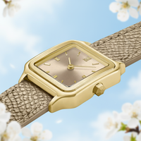 Montre Femme Tendance Seiko à Mouvement Quartz 16mm, Boîtier Carré Doré Style Affaires Simple, Bracelet en Cuir Beige, Verre Doublement Protecté