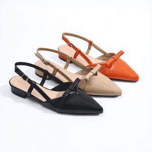 Xuanhui Koreanischer Stil <span class=keywords><strong>Orange</strong></span> Lackleder Slingbacks Elegante Schleife Spitze Zehe Stabile Niedrige Blockabsatz-Sandalen für Damen - Product Image 5