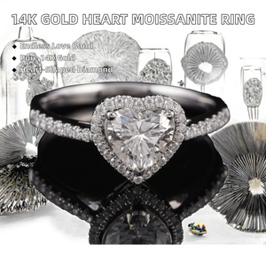 Anillo de compromiso de moissanita de oro blanco macizo de 14K con corte de corazón, banda de eternidad con incrustaciones, anillos de boda estilo hip hop con engaste de puntas - Product Image 2