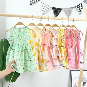 Vestido para meninas de 1-7 anos, vestido de bebê sem mangas, de algodão, com flores, roupas para crianças, vestido de princesa para o verão