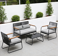 Set Sofa Taman Bambu Mewah Modern Rangka Baja Tahan Lama Tahan Air Furnitur Teras Luar Ruangan Cocok untuk Apartemen Hotel