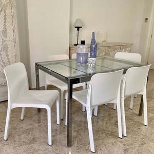 Set di 6 Sedie Grana in Plastica Riciclata, Impilabili, Resistenti e Confortevoli - Bianche - Product Image 1