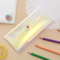 Étui à crayons élégant en vinyle fin, pochette transparente mignonne en polyéthylène, sac de rangement coloré, trousse de maquillage transparente effet laser pour filles et femmes, idéal pour les cadeaux