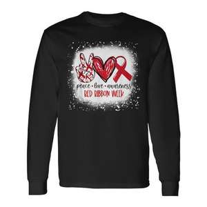 T-shirt à manches longues pour la Semaine du Ruban Rouge de Sensibilisation à la Paix et à l'Amour, sans drogue, anti-drogue - Product Image 1