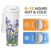 Tumbler Kopi Stainless Steel 316 600ml, Cangkir Terisolasi Dengan Sedotan Ganda, Motif Bunga, Tali Gantungan, Untuk Wanita Kantoran