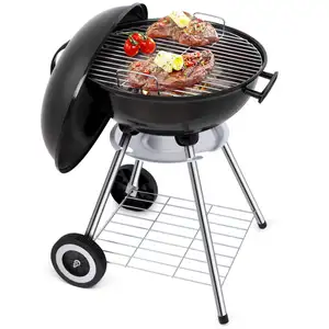 Premium Kettle Grill with Wheels, Porcelain-Enameled Lid and Bowl with Slide Out Ash Catcher Thermometer for BBQ