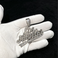 Pendentif Hip Hop Tendance en Argent Sterling 925 avec Moissanite VVS Entièrement Sertie, Style Cursif Los Angeles, Largeur 2,5 Pouces, Bijou de Rappeur