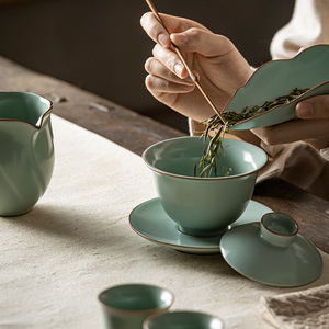 Ru Ware Three Piece Gaiwan Porcelain Lidded <b>Tea</b> Bowl For Kung Fu <b>Tea</b> <b>Set</b> - Product Image 2