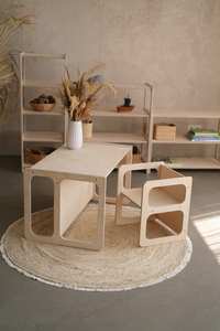 Juego de mesa de madera Mesa y silla Montessori Banco para niños pequeños - Product Image 3