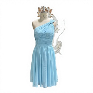 Robe de demoiselle d'honneur simple en mousseline de soie, coupe trapèze, col en V, à une épaule, 100% polyester, nettoyage à sec, ODM - Product Image 2