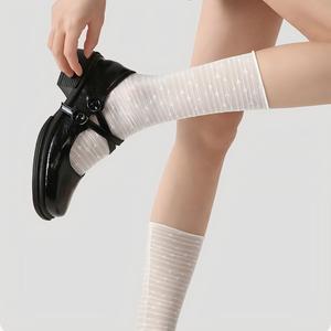 Calze da donna in pizzo, a rete trasparente, con bordo arricciato, elasticizzate, traspiranti, a metà polpaccio, casual, <span class=keywords><strong>per</strong></span> tutti i giorni, estive, leggere - Product Image 4