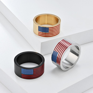 American Flag <b>Titanium</b> Steel <b>Ring</b> Unisex Fashion Jewelry Gift Gold Black Silver Color Options - Product Image 1