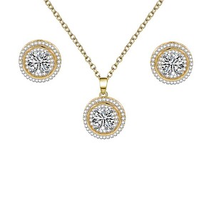 Parure de bijoux en alliage de cuivre avec pendentif rond, collier et boucles d'oreilles serties clos, cadeau, bijoux de mode pour femme - Product Image 5