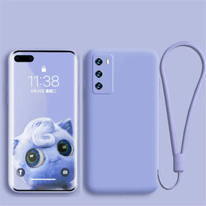Coque de téléphone en Silicone liquide pour Huawei P40 Lite P30 P20 Lite Pro Mate 40 30 20 Pro étui avec sangle souple couleur unie couverture arrière - Product Image 4