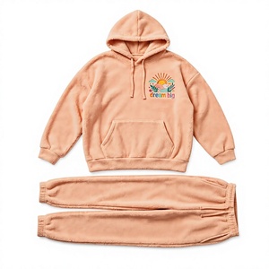 Conjunto Deportivo Unisex de Felpa Gruesa Color Durazno con Estampado Dream Big, Sudadera con Capucha y Pantalones Jogger, Estilo Casual 2 en 1 - Product Image 1