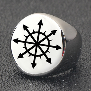 Bague ronde en acier inoxydable pour homme, 22 mm, avec motif flèche gravé au laser, bijou cadeau - Product Image 3
