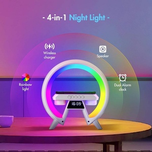 แท่นชาร์จไร้สายแบบเร็ว ลำโพงบลูทูธ นาฬิกาปลุก โคมไฟตั้งโต๊ะ ไฟ RGB สีสันสดใส ที่ชาร์จสำหรับสมาร์ทโฟน - Product Image 3