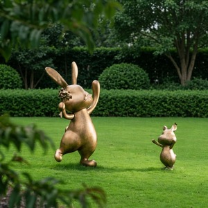 Statue de lapin en résine dorée, sculpture artistique, ornement animalier pour la décoration de la maison et du jardin - Product Image 5