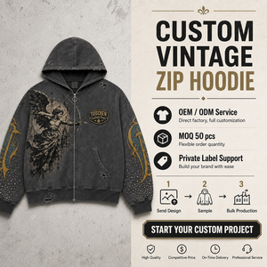 Felpa con Zip Oversize da Uomo in Cotone Pesante, Stile Vintage Retrò, Nera Sbiadita con Strass, Effetto Distressed, Streetwear - Product Image 6