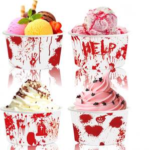 24Pcs Halloween Bloody Treat Ice Cream Cups Creepy Bloody Handprint Footprint Design Snack Cups Zombie Vampire Paper Bowls - Product Image 1