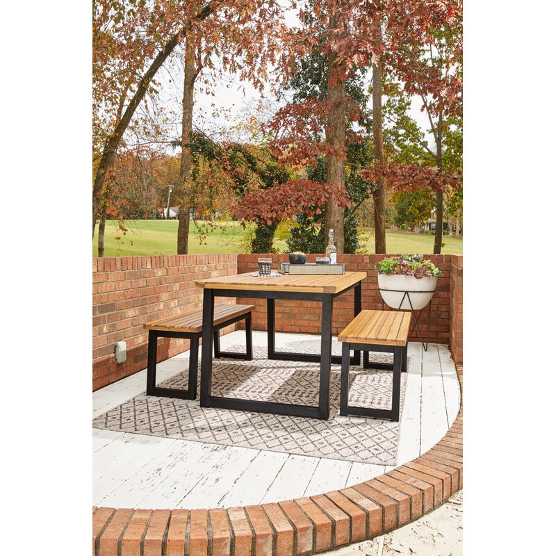 Outdoor furniture aluminum garden patio set rectangular wooden top table dinning set
