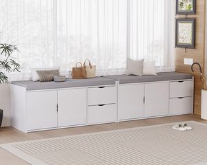 SENYU Spacesaving Hallway <b>Shoe</b> Rack <b>Storage</b> Bench Cushioned Seating Mudroom Organizer Pullout Drawers Open Shelf Unit - Product Image 6