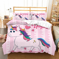 Vente en gros de housse couette Parure de lit personnalisé pour filles Rose Licorne Ensemble housse de couette Taie d'oreiller