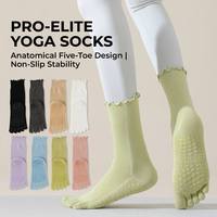 Calcetines de Yoga y Pilates de Lujo con Cinco Dedos, Antideslizantes, con Ribete de Encaje, 85% Algodón, Transpirables, Calcetines Profesionales de Fitness para Mujer