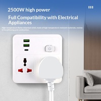 Adaptateur secteur mural universel 2 prises CA + 2 USB-A + 1 Type-C 13A à charge rapide avec interrupteur, convertisseur multi-prises pour voyage et maison