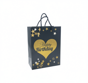 Sacchetto regalo nero e oro della serie compleanno con stelle e design a cuore per la festa di compleanno - Product Image 1