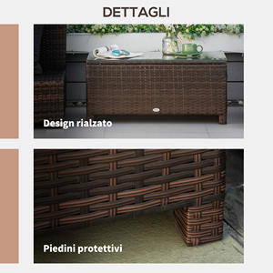 For Outsunny Brown Outdoor <b>Table</b> 85 x 50 x 39 cm Rectangular 5mm Tempered Glass with <b>Rattan</b> <b>Garden</b> Furniture - Product Image 4