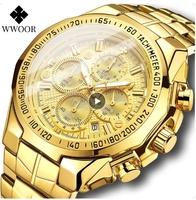 Jam Tangan Pria Wwoor 8868 Golden Chronograph Sport Quartz Reloj Hombre Jam Tangan Tahan Air 30m Mewah
