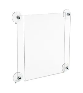 Clear Polystyrene Double-sided Window Ad Frame, Glass Mount PETG Sign Holder, Acrylic Suction Cup Sign Holder