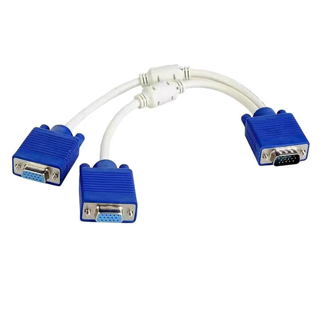 VGA3+6 Splitter Cable Dual Monitor Adapter Converter Twisted Pair Double Magnetic Ring 1 Male 2 Female Braid Shielded Copper+PVC