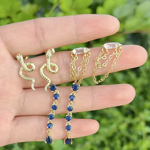 IPMIN <span class=keywords><strong>orecchini</strong></span> all'ingrosso in ottone per le donne Design carino <span class=keywords><strong>con</strong></span> catena di zirconi blu e <span class=keywords><strong>serpente</strong></span> - Product Image 1