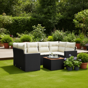 Ensemble de canapés de jardin avec accoudoirs réglables, en rotin PE noir, 6 places, mobilier d'extérieur, design contemporain - Product Image 2
