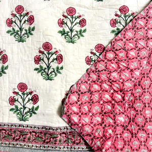Luxury Handblo Printed Floral Cotton <b>Quilt</b> Bedspread Handmade Reversible Traditional Indian Rajasthani <b>Winter</b> Keshav Handicrafts - Product Image 1