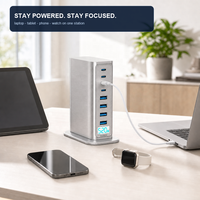 Chargeur GaN 8 ports 520W, hub USB de bureau, 4C PD100W Super Rapide, 4A QC30W, affichage visuel, pour MacBook Dell Lenovo