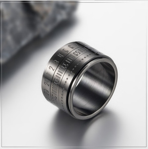 JZ23063 Logo Personalizzato Ampio in Acciaio Inox Doppio Strato Rotabile Spinner Ansia Soldi Anello Arbe Numero di Anelli per Donne Uomini - Product Image 3