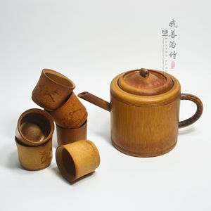 Bamboo Teapot Set Cylinder Shape Coffee Brown With Lid For Kung Fu Tea Afternoon Tea Display Collection - Product Image 1
