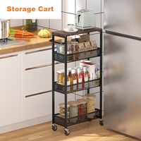 Étagère de rangement multifonctionnelle à roulettes en fer noir moderne à 3 niveaux réglables pour cuisine, bouteilles d'épices et ustensiles de cuisson, robuste