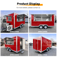 JINLIJING Chariot à hot-dogs mobile rouge pour commerce de détail Camion de restauration rapide carré entièrement équipé Petite remorque Burge avec cuisine complète