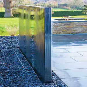 Садовый фонтан настенный элегантный зеркальный полированный квадратный водопад из нержавеющей стали