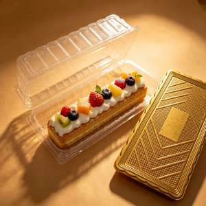 Scatola per Alimenti in PET Riciclato con Logo Personalizzato, Contenitore Rettangolare Grande Dorato Trasparente per Confezionamento di Torte, Uvetta, Toast e Prodotti da Forno - Product Image 1