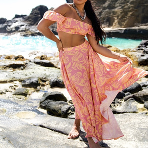 Tùy Chỉnh <span class=keywords><strong>Maxi</strong></span> Ăn Mặc Pre-Rửa Sạch Rayon Bãi Biển Nhà Sản Xuất Váy Hawaii In Hai Mảnh Ăn Mặc - Product Image 2