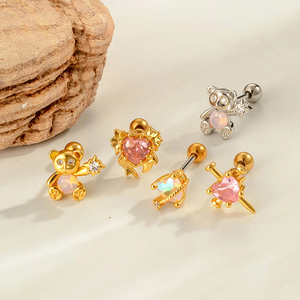 HENGSEN oreja de acero inoxidable hélice <span class=keywords><strong>tragus</strong></span> cartílago piercing joyería amor corazón bowknot cubic zirconia tornillo trasero pendientes - Product Image 4